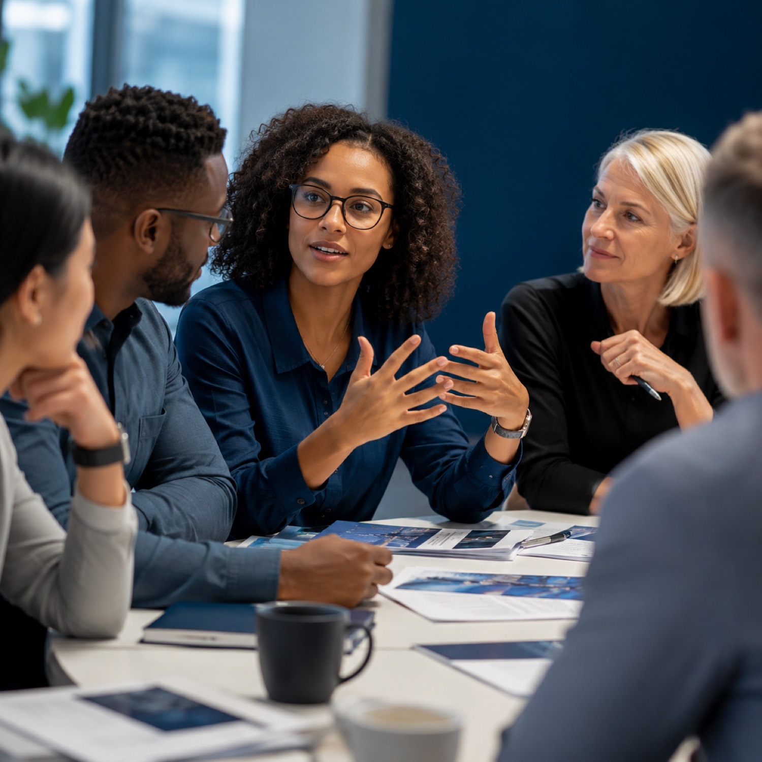 A council officer presenting to colleagues in a meeting.